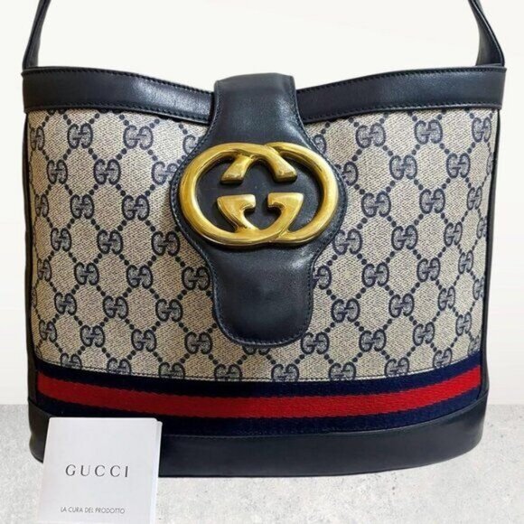 Authentic Gucci GG Sherry Navy Canvas Ophidia Crossbody Shoulder Bag Messenger - Picture 1 of 15